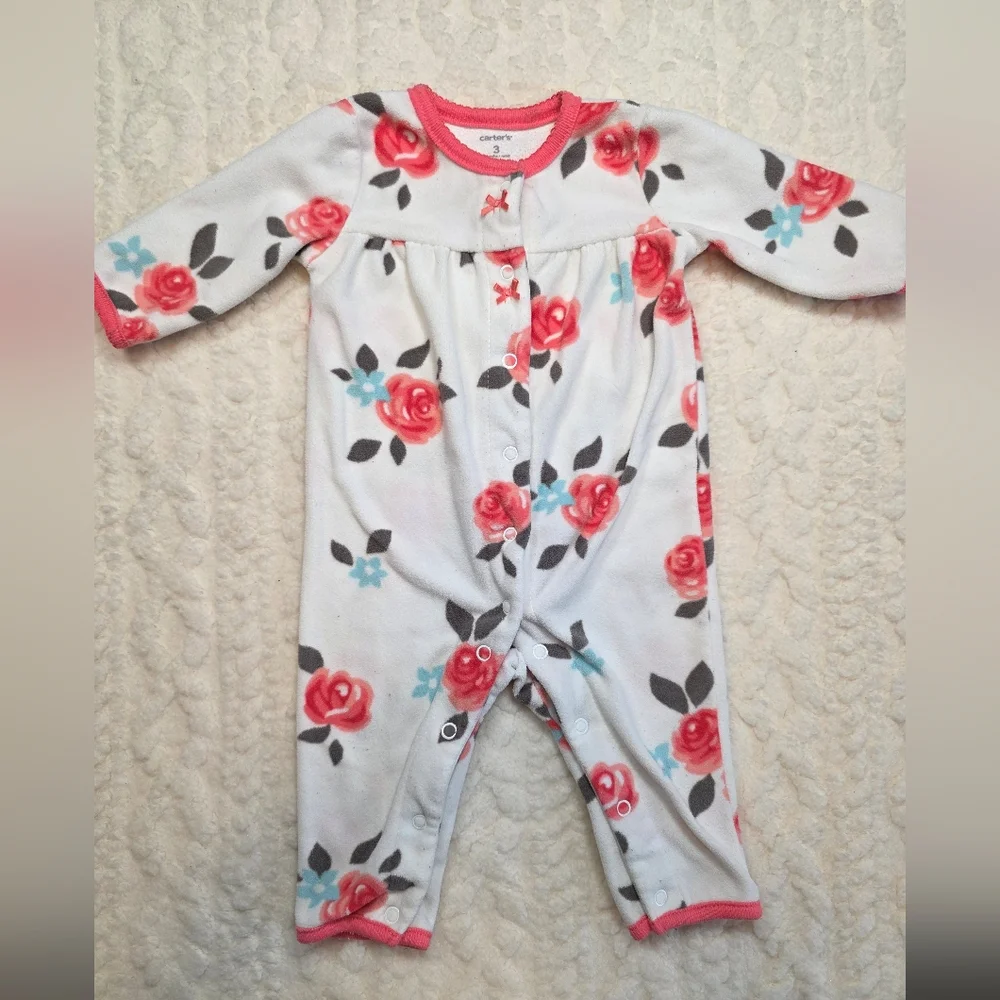 Baby Girl 4 Pc Bundle Carter’s 3M Floral Onesies Sleeper Pink